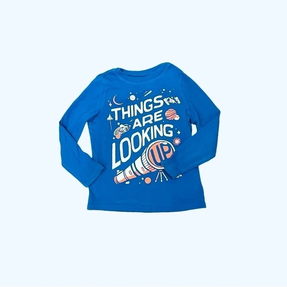 Old Navy cotton pull-on blue graphic design Boys Shirt 5 long sleeve round neck
